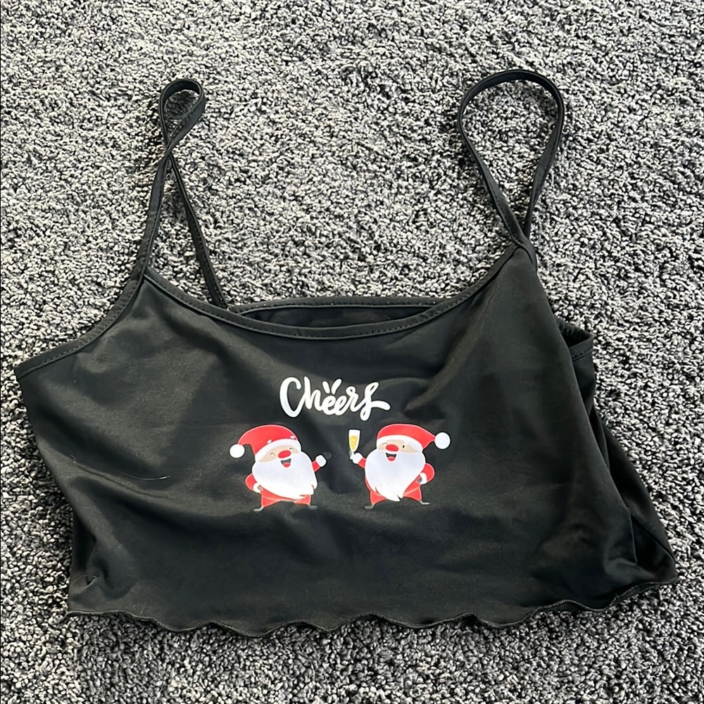 Black Crop Top with Santa Print